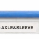 The P-AXLE&SLEEVE is a metal rod with a bolt head at one end, a partial blue sleeve on the shaft, and white washers near the bolt head.